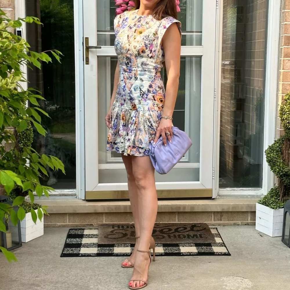 NWT Authentic Zimmermann Tama Floral-Printed Flounce Minidress sz AU 2